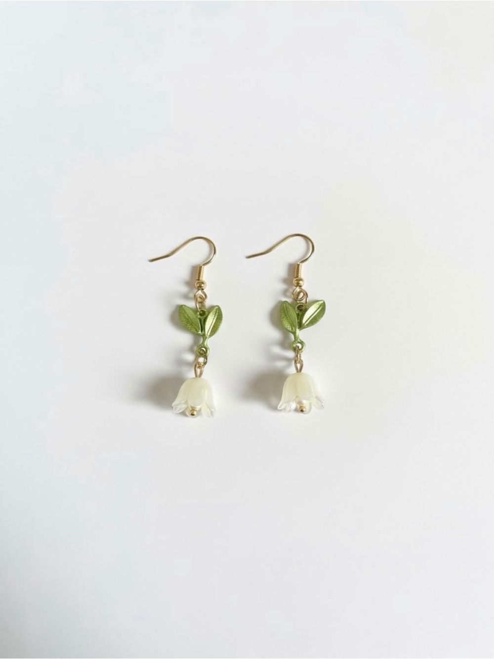 Handmade Lily of the Valley Drop Earrings Cottagecore Flower Dangle Vintage Gift